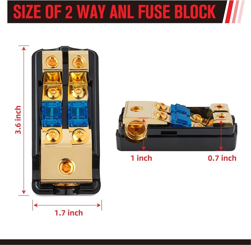 RED WOLF 2 Way Mini ANL Fuse Holder 60A 0/2/4 Gauge Input 4/8 Gauge Output Fuse Distribution Block for Car Boat Trolling Motor Marine Audio Amplifier Stereo Video System - Image 4